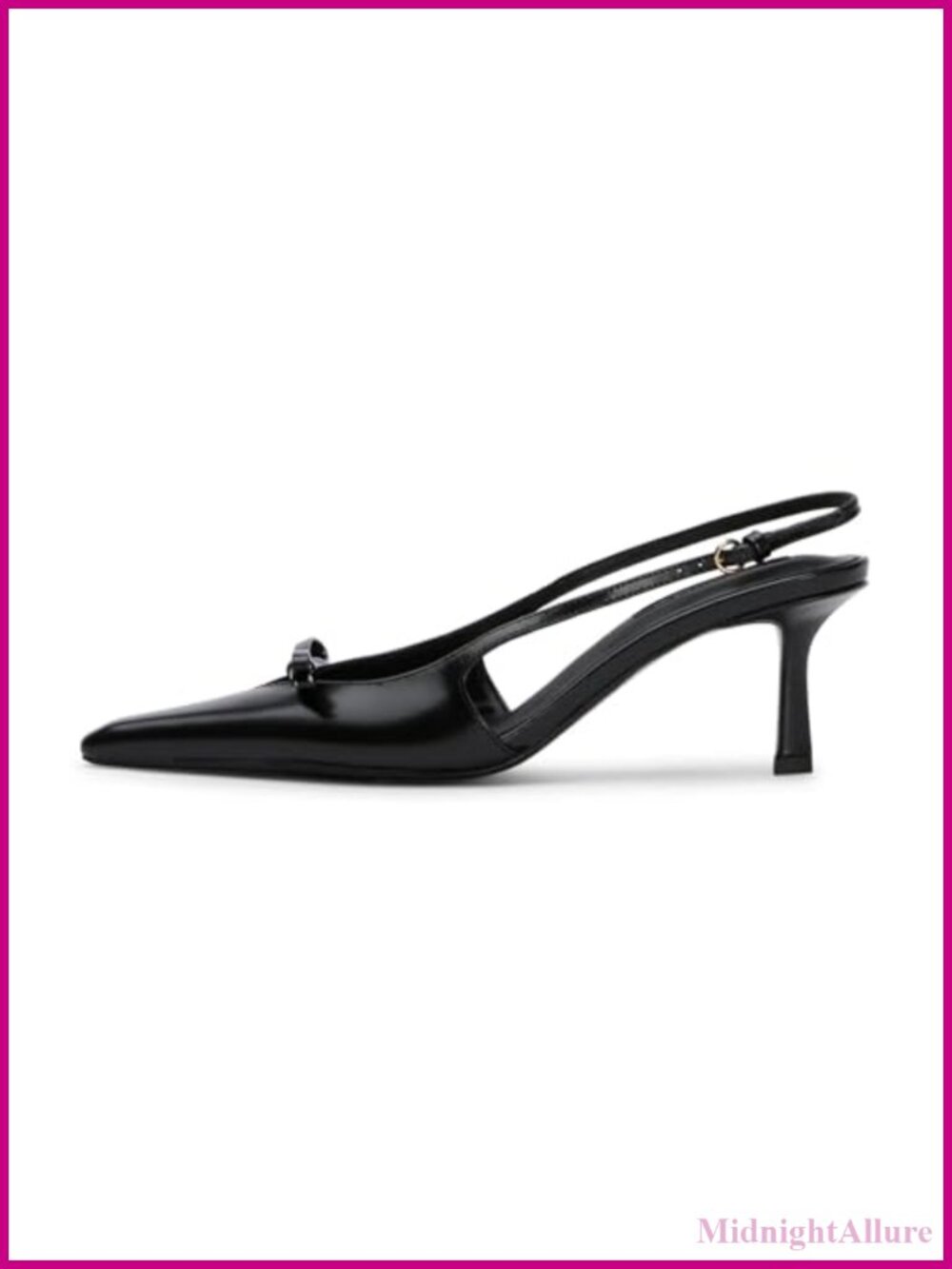 Kitten Heels Slingback Pumps Faux Leather Pointed Toe Bow Women's Dress Shoes